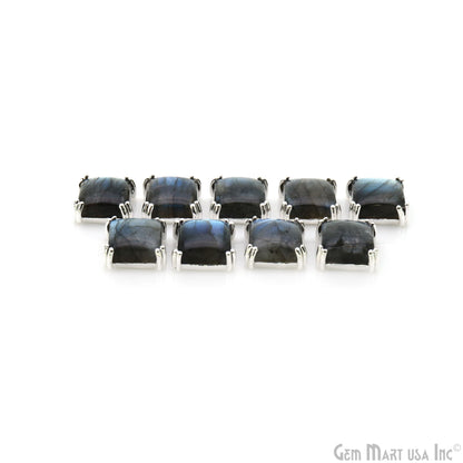 Flashy Labradorite Cabochon 16x14mm Square Prong Silver Setting Single Bail Gemstone Connector