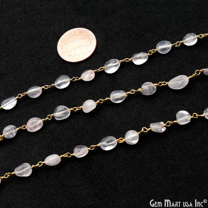 Rose Quartz 8x5mm Tumble Beads Gold Plated Rosary Chain