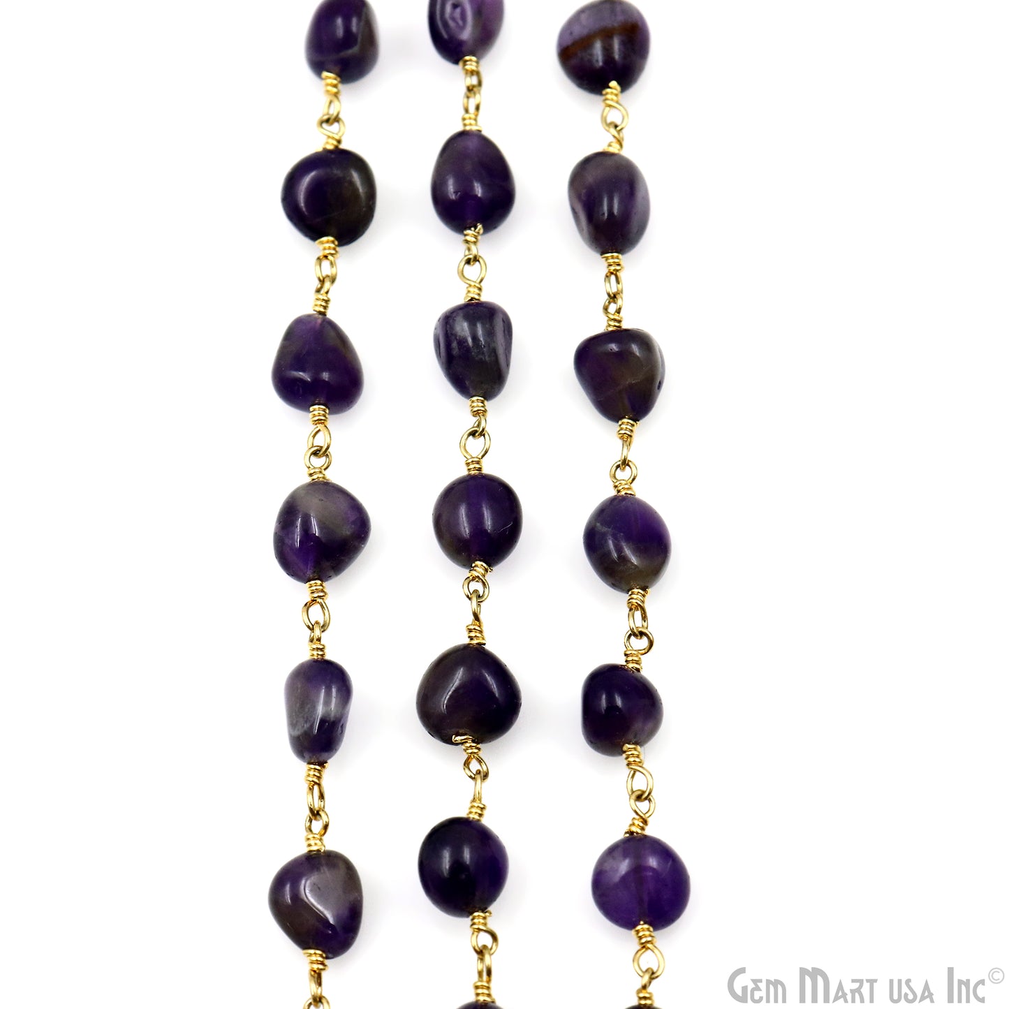 Amethyst 8x5mm Tumble Beads Gold Plated Rosary Chain