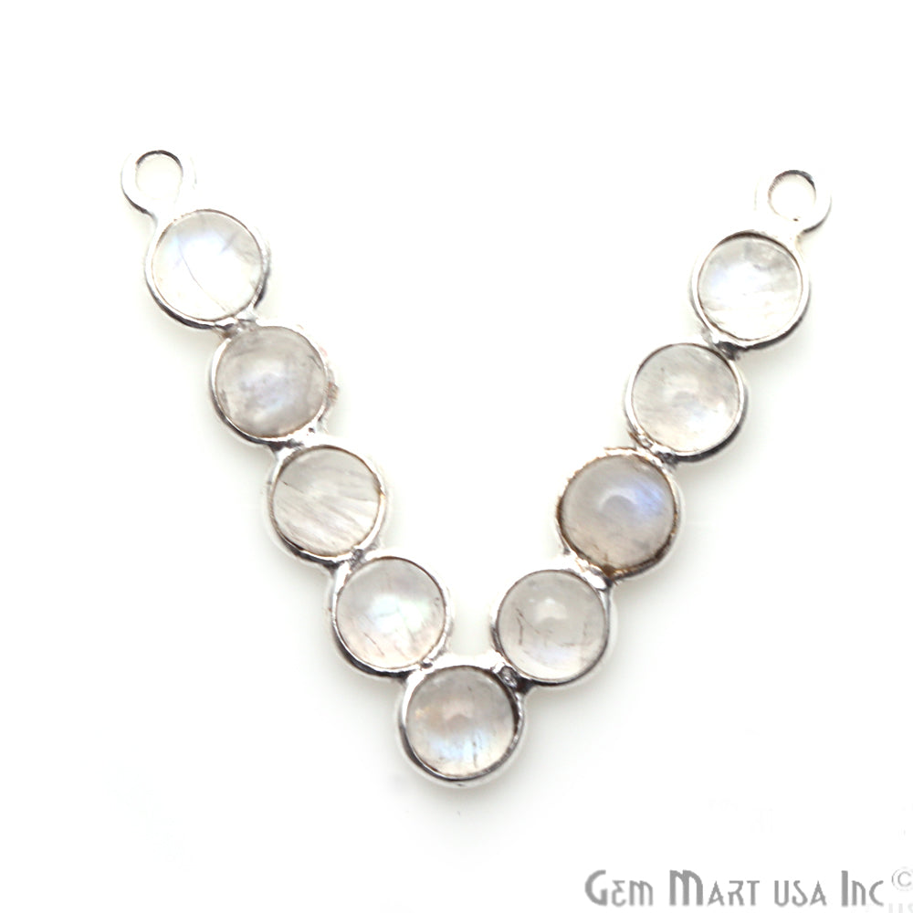 Rainbow Moonstone V-Shape Chandelier Finding Silver Plated 26x25mm Gemstone Bezel Component - GemMartUSA