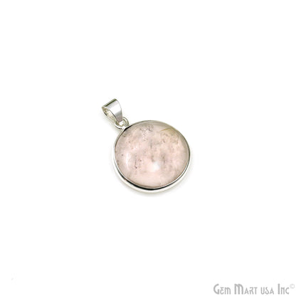 Rose Quartz Gemstone Round 28x23mm Sterling Silver Necklace Pendant 1PC