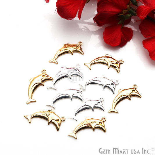 Dolphin Fish 28x10mm Chandelier Finding Charm Connector (Pick Your Metal) - GemmartUSA