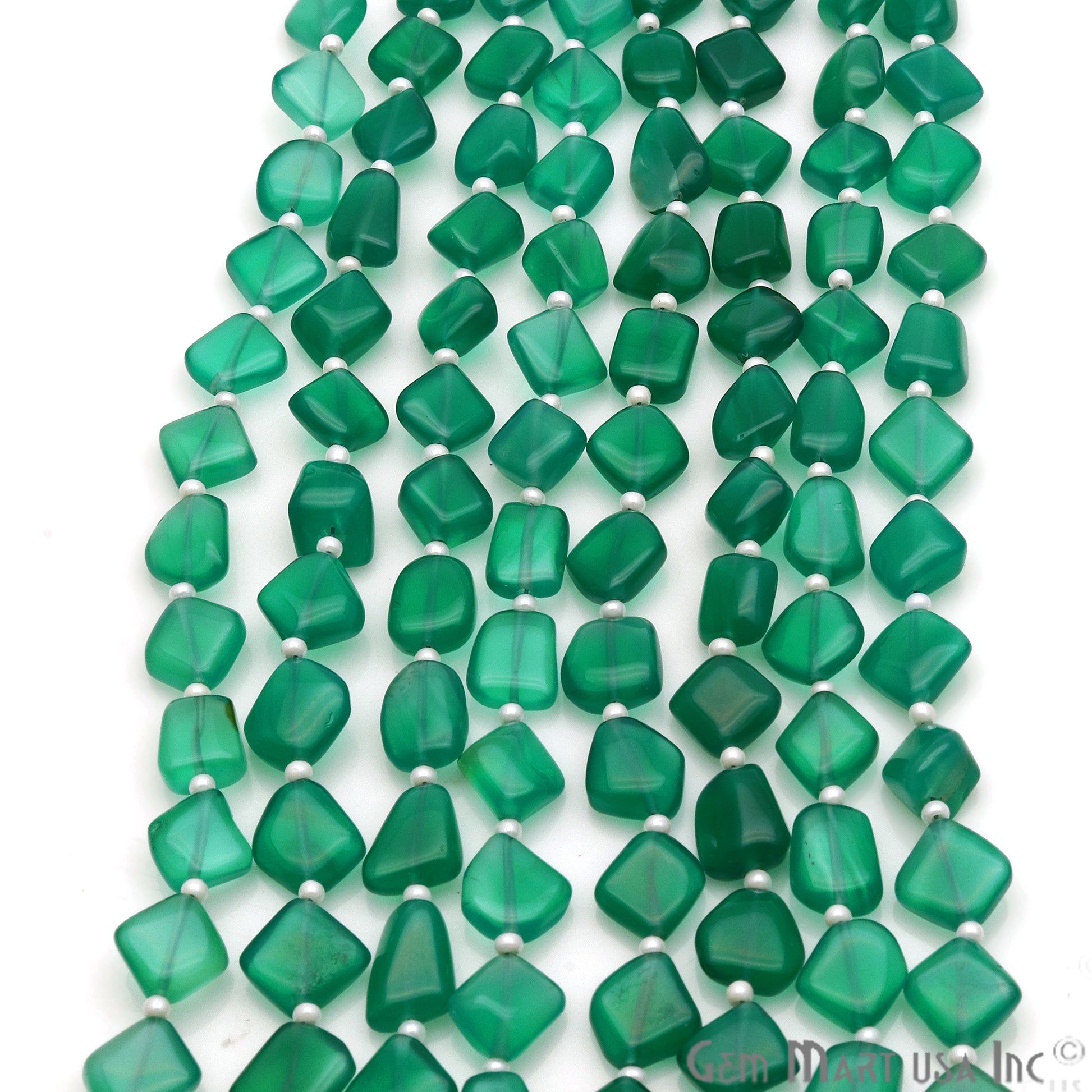 Green Onyx Free Form 9x7mm Tumble Beads Gemstone Strands - GemMartUSA