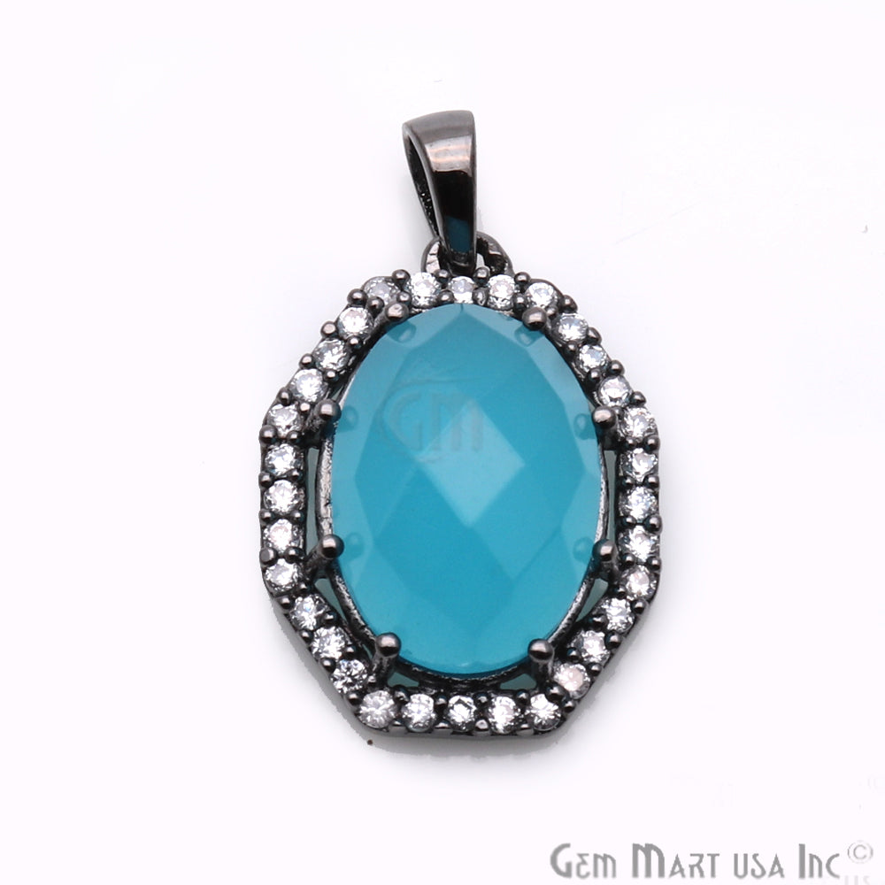 Chalcedony Pendants, Bracelets Charms, Cubic Zircon Pave Diamond, Oval Pendant (50121) - GemMartUSA