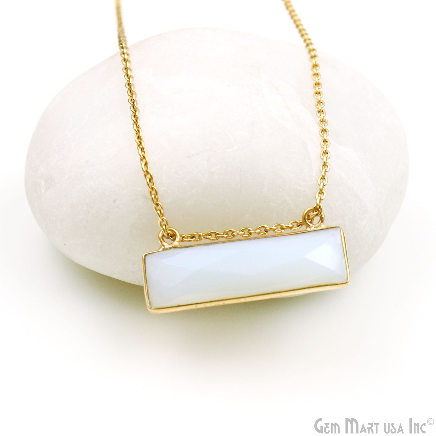 Opalite Gold Plated 30x11mm Rectangle Shape Double Bail Bar Pendant