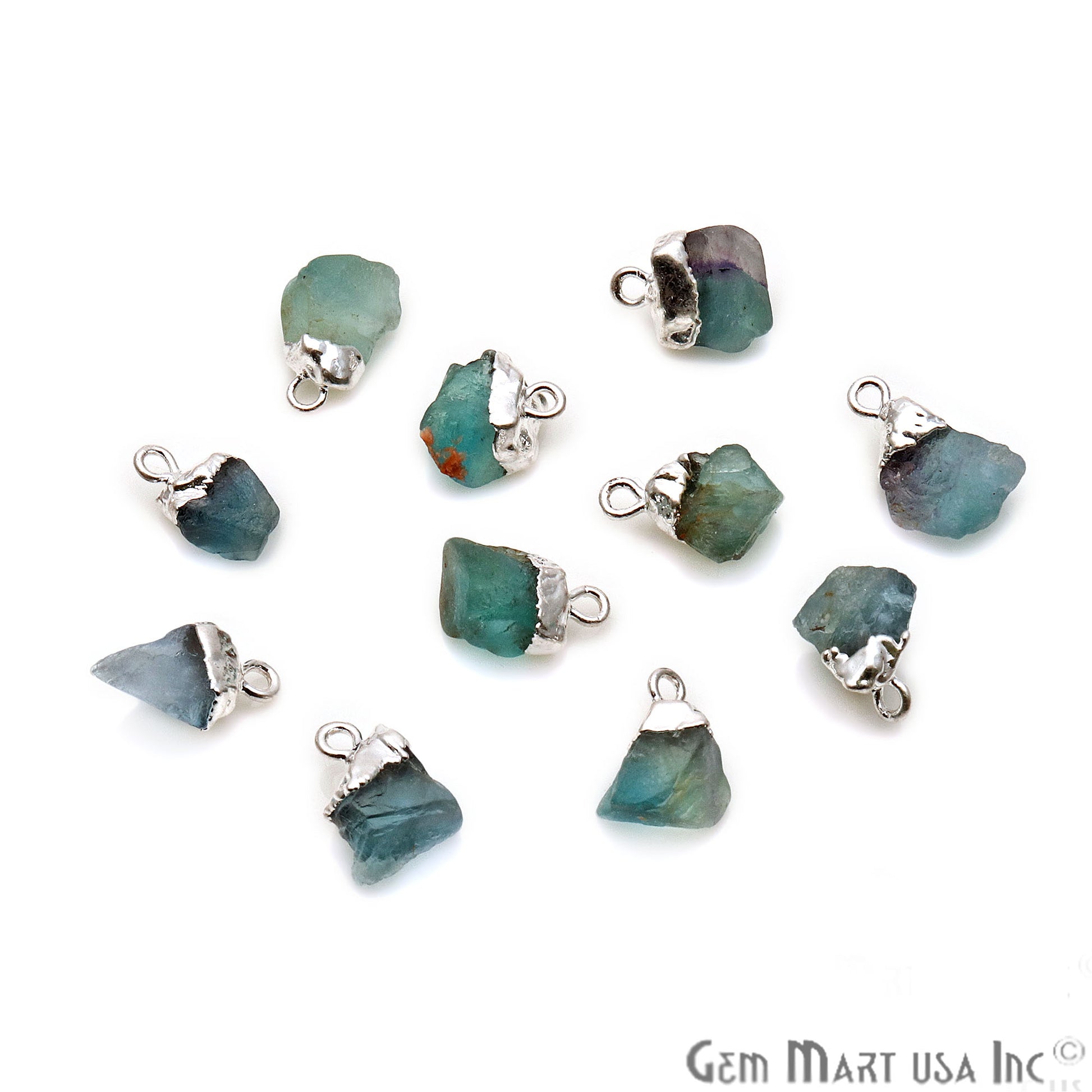 Rough Fluorite Organic 12x8mm Silver Electroplated Pendant Connector - GemMartUSA