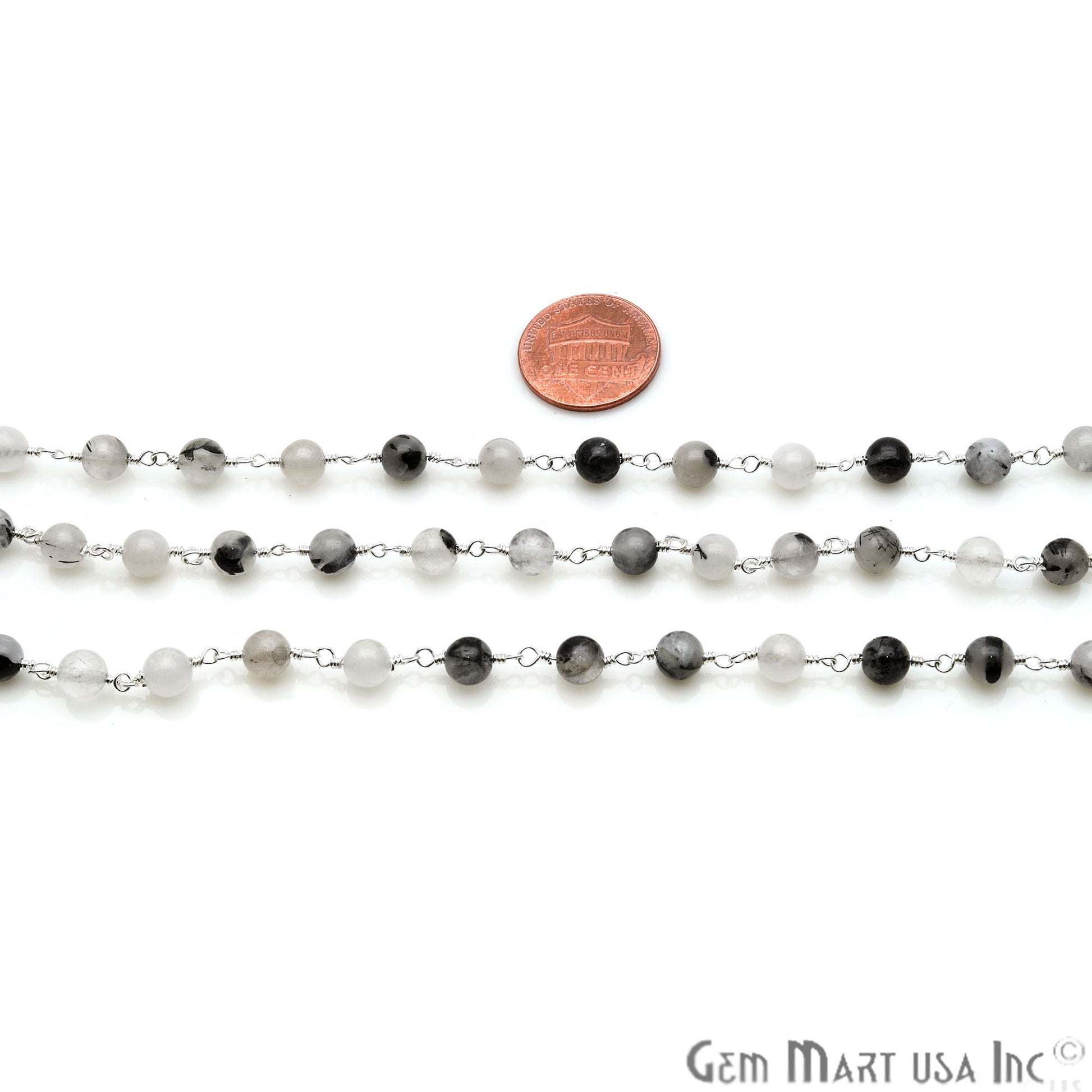 Rutilated Smooth Beads 6mm Silver Plated Wire Wrapped Rosary Chain - GemMartUSA