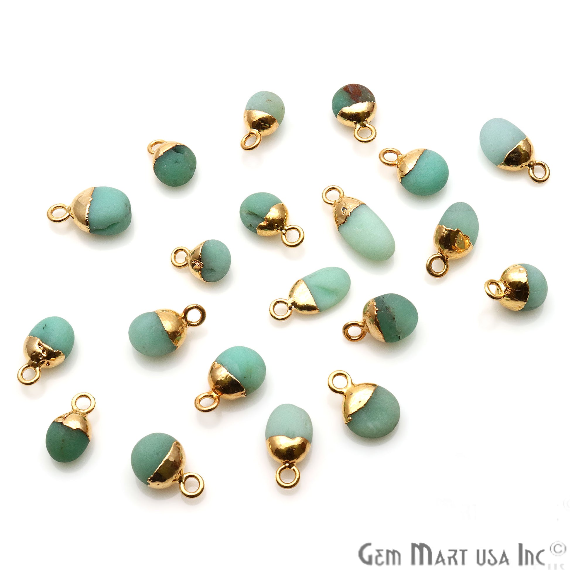 Chrysoprase Matte Beads Organic 15x7mm Gold Electroplated Pendant Connector - GemMartUSA