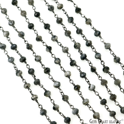 Black Rutilated Jade Faceted Beads 4mm Oxidized Gemstone Rosary Chain