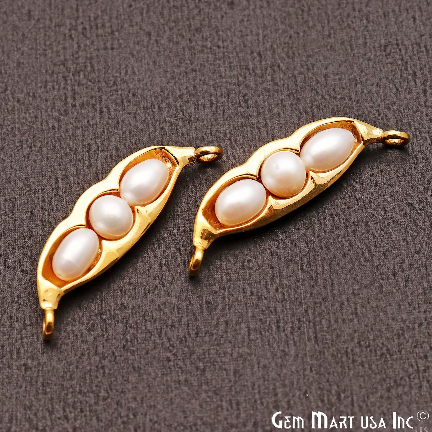 Pearl Pea Pod Shaped Pendant Connector, Gold plated Double Bail Pendant 38X10mm - GemMartUSA