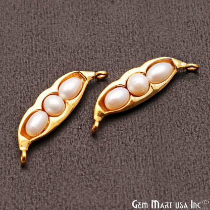 Pearl Pea Pod Shaped Pendant Connector, Gold plated Double Bail Pendant 38X10mm - GemMartUSA