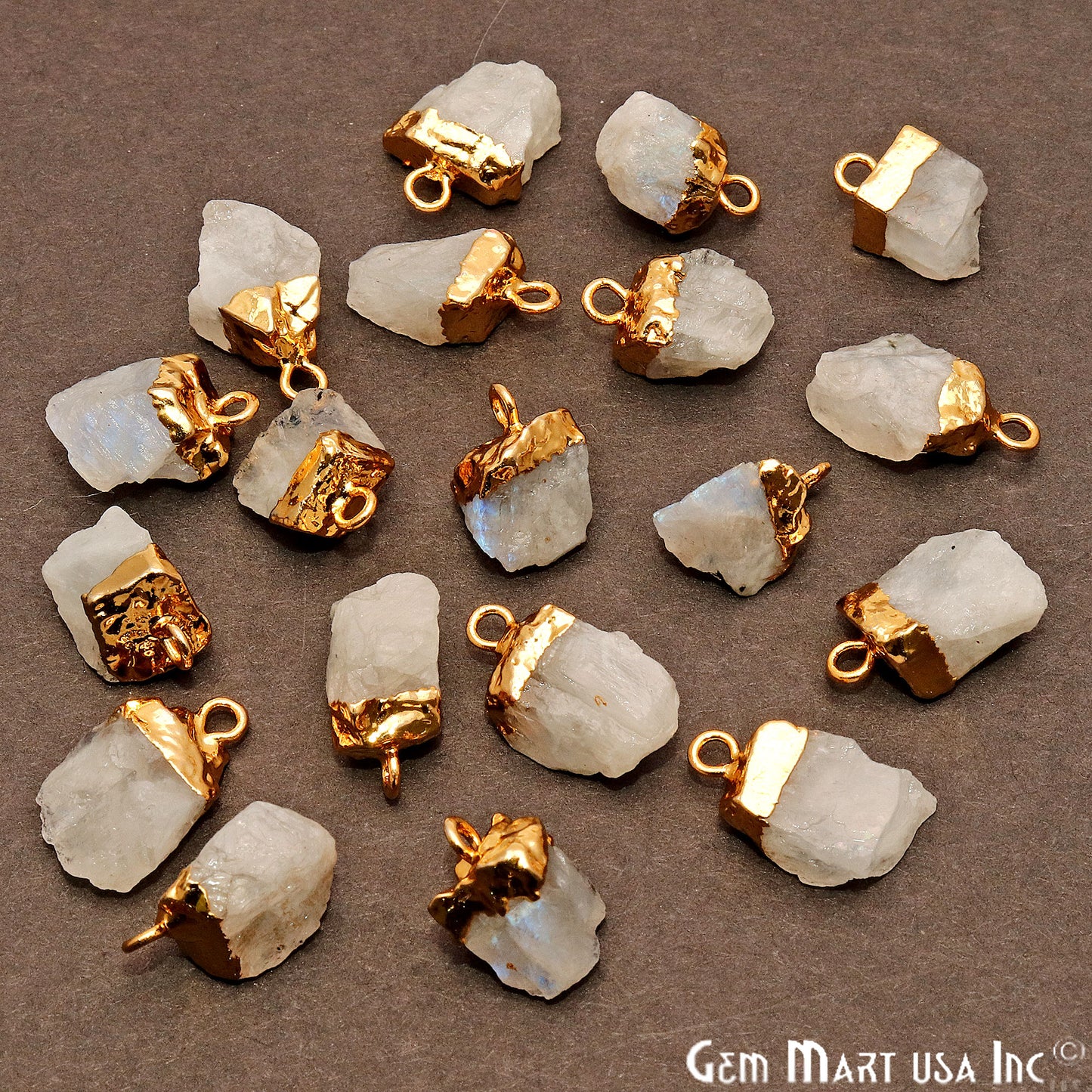 Rough Rainbow Moonstone Gold Electroplated 13x7mm Gemstone Connector - GemMartUSA