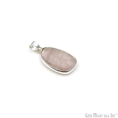 Rose Quartz Gemstone Free Form 32x17mm Sterling Silver Necklace Pendant 1PC