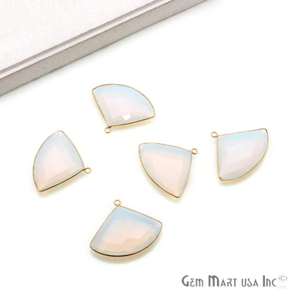 White Opal Quadrant 30x24mm Gold Plated Single Bail Gemstone Connector - GemMartUSA