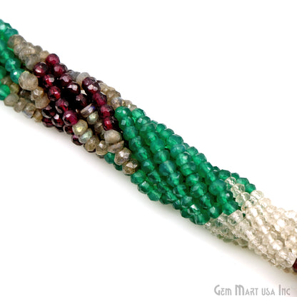 Mixed Rondelle Beads, 12.5 Inch Gemstone Strands, Drilled Strung Nugget Beads, Faceted Round, 3-4mm