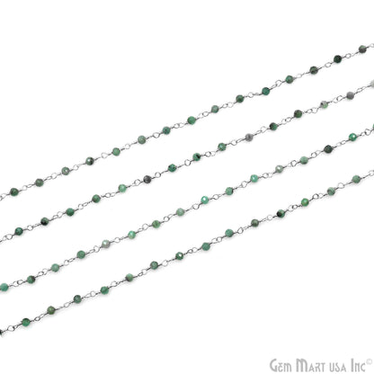 Emerald Faceted 2-2.5mm Tiny Beads Silver Plated Wire Wrapped Rosary Chain