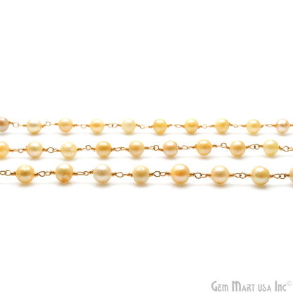 Golden Pearl Round 5-6mm Gold Wire Wrapped Beads Rosary Chain