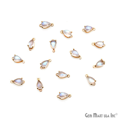 Rainbow Moonstone Cabochon Pears 6x9mm Prong Gold Plated Double Bail Connector