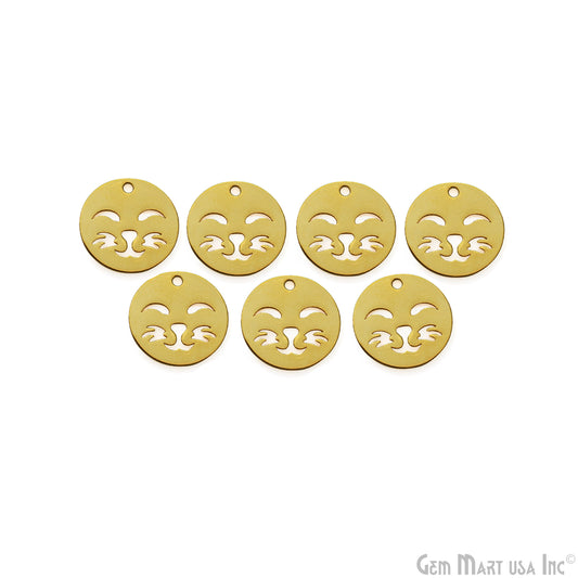 Cat Face Charm Laser Finding Gold Plated 18mm Charm For Bracelets & Pendants