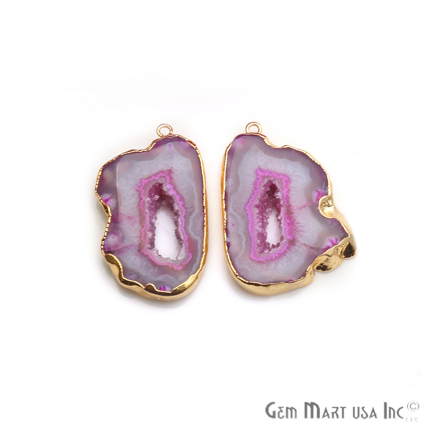 Agate Slice 40x23mm Organic Gold Electroplated Gemstone Earring Connector 1 Pair - GemMartUSA