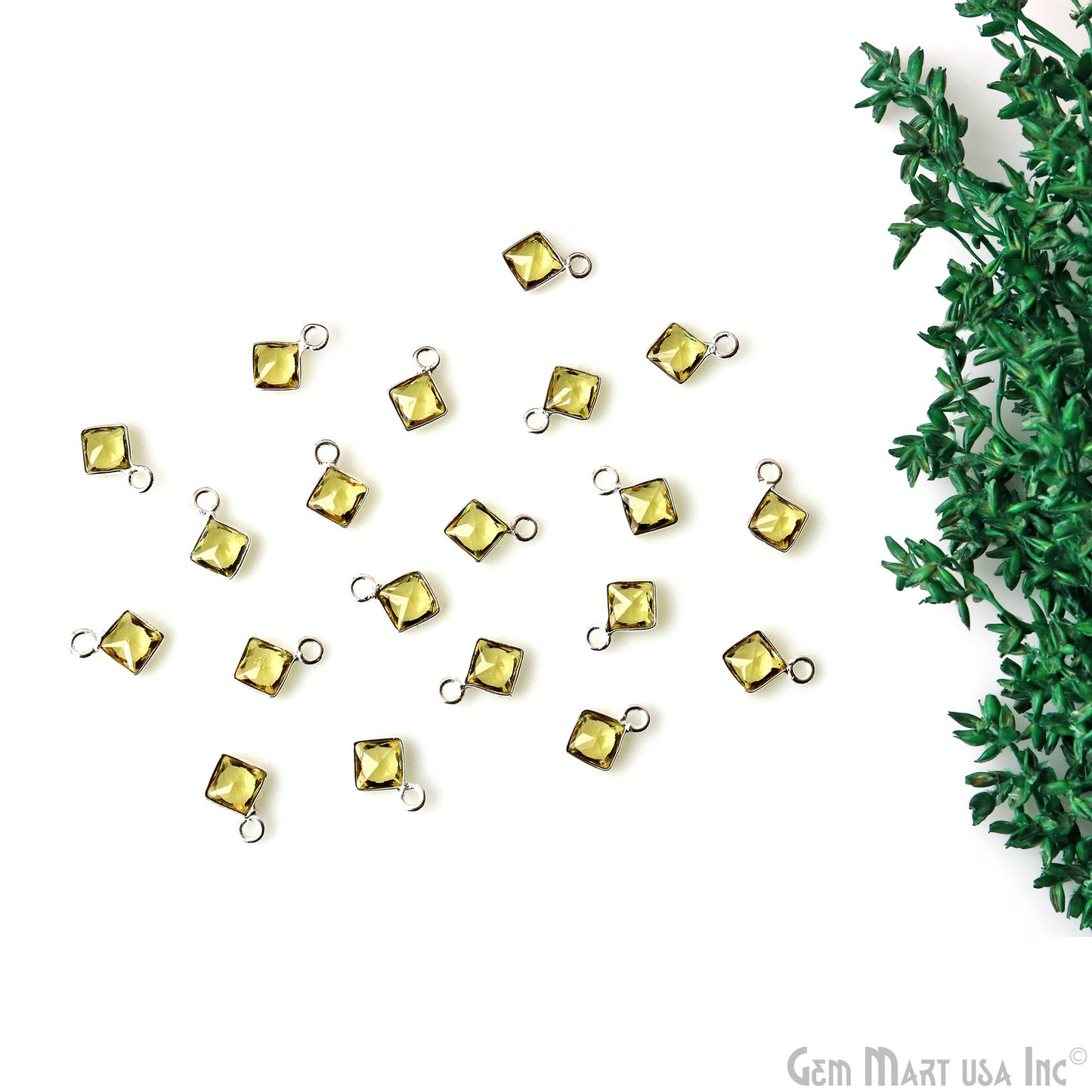 5pc Lot Lemon Topaz Square 4mm Silver Plated Single Bail Brilliant Cut Gemstone Connector