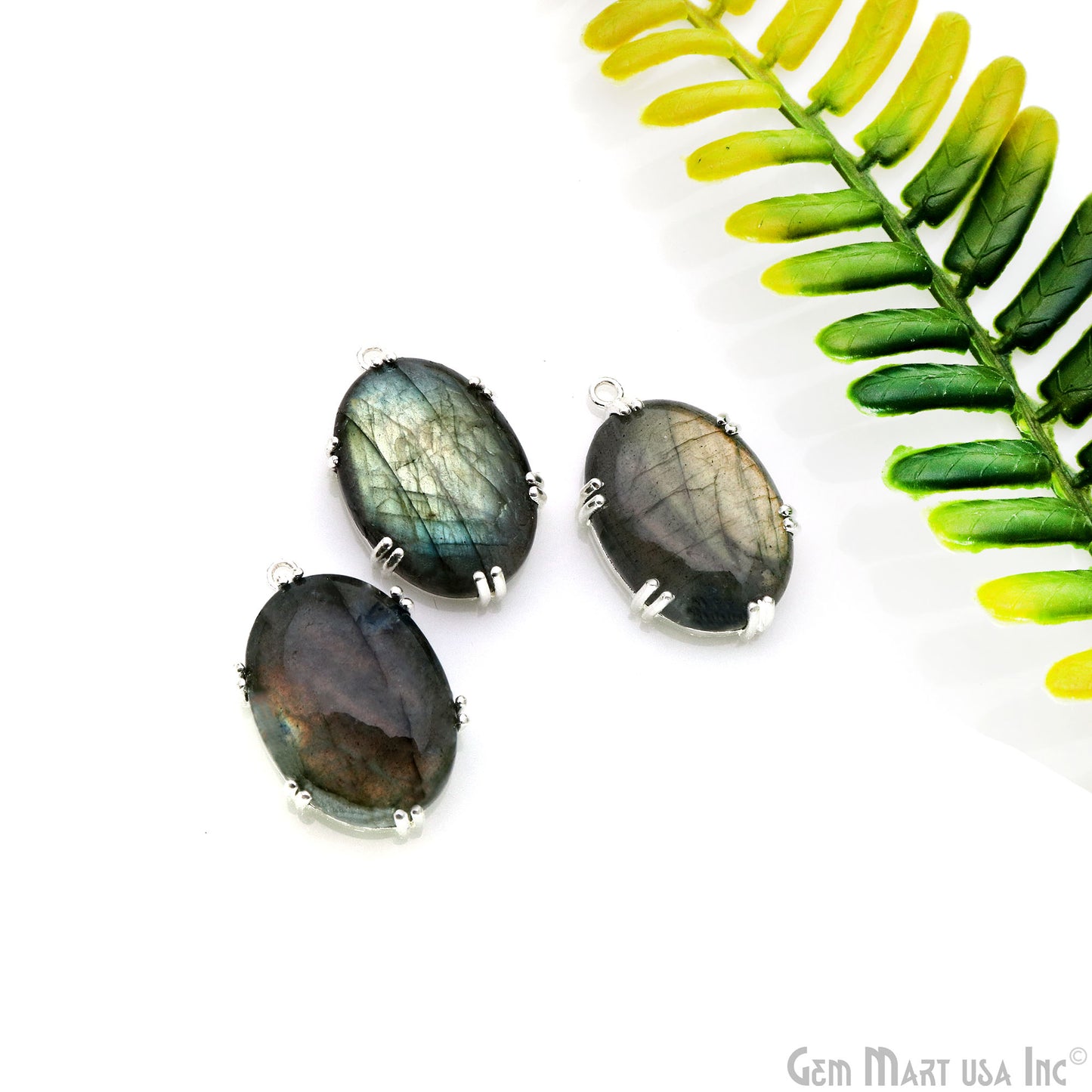 Flashy Labradorite Cabochon 29x18mm Oval Prong Silver Setting Single Bail Gemstone Connector