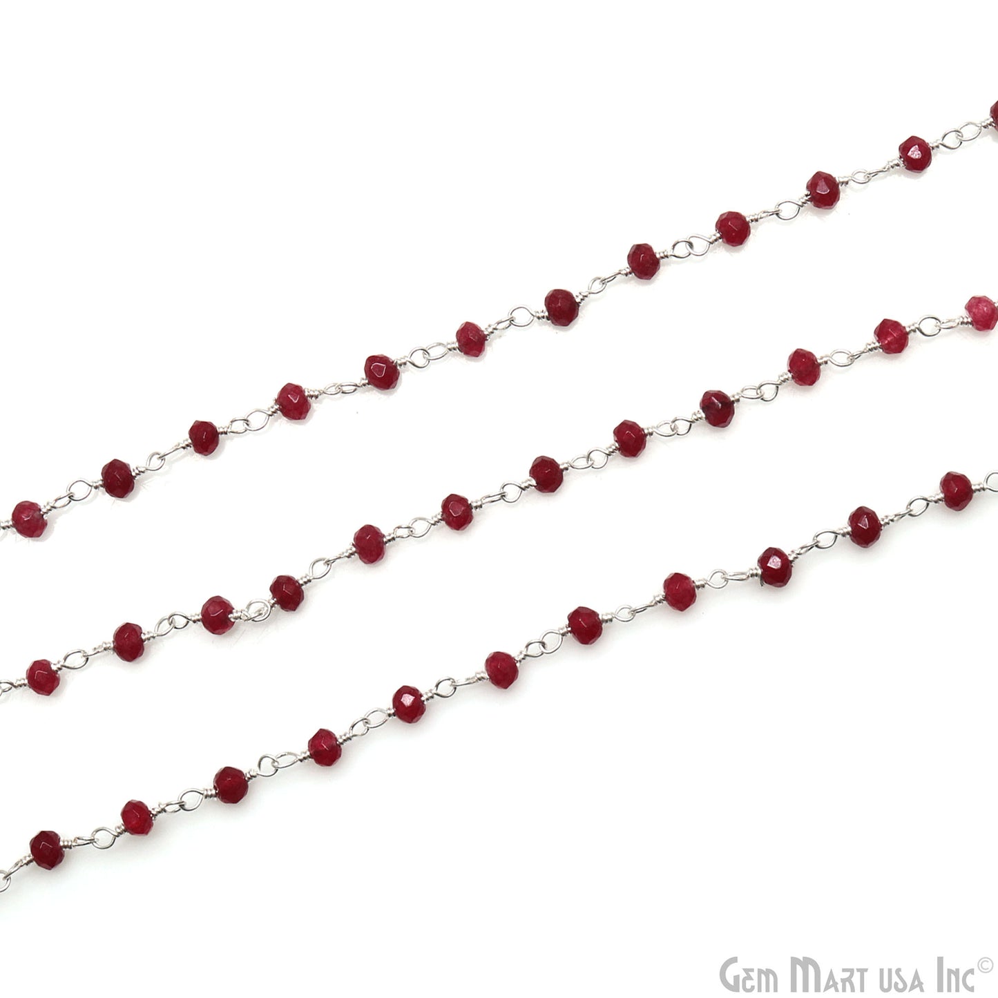 Ruby Jade Faceted 3-3.5mm Silver Wire Wrapped Rosary Chain