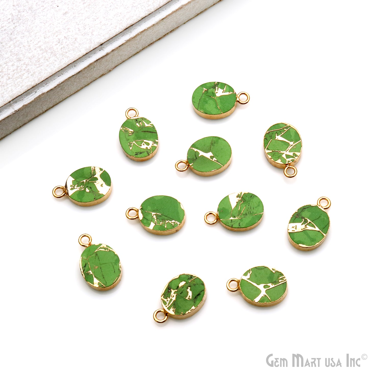 Green Mohave Turquoise Oval 10x12mm Gold Electroplated Single Bail Connector