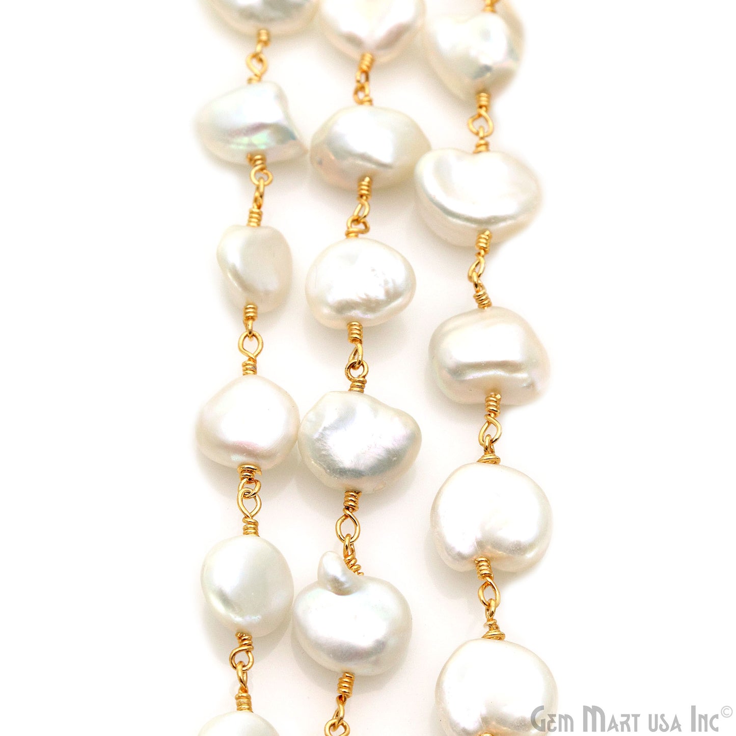 Baroque Pearl Oval Gold Plated Wire Wrapped Beads Chain (763763753007)