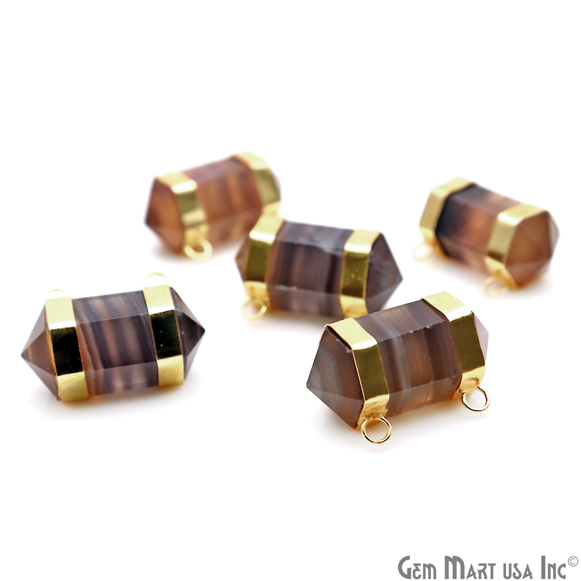 Flourite Double Point Pendant Cat Bail Gold Plated 32x20mm - GemMartUSA