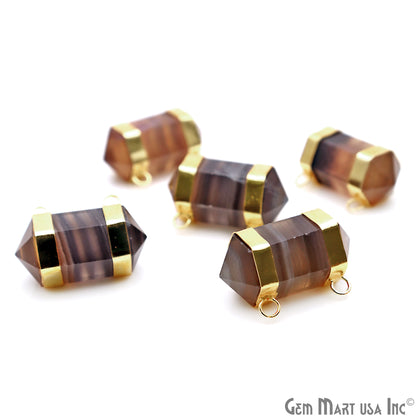 Flourite Double Point Pendant Cat Bail Gold Plated 32x20mm - GemMartUSA