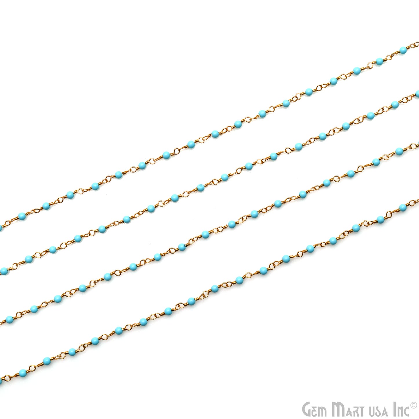 Turquoise Cabochon 2mm Gold Plated Beaded Wire Wrapped Rosary Chain