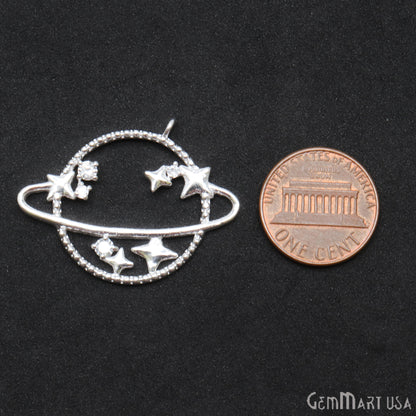 Saturn Planet Charm Pendant Necklace Celestial Sky Galaxy & Stone Stars Necklace Jewelry