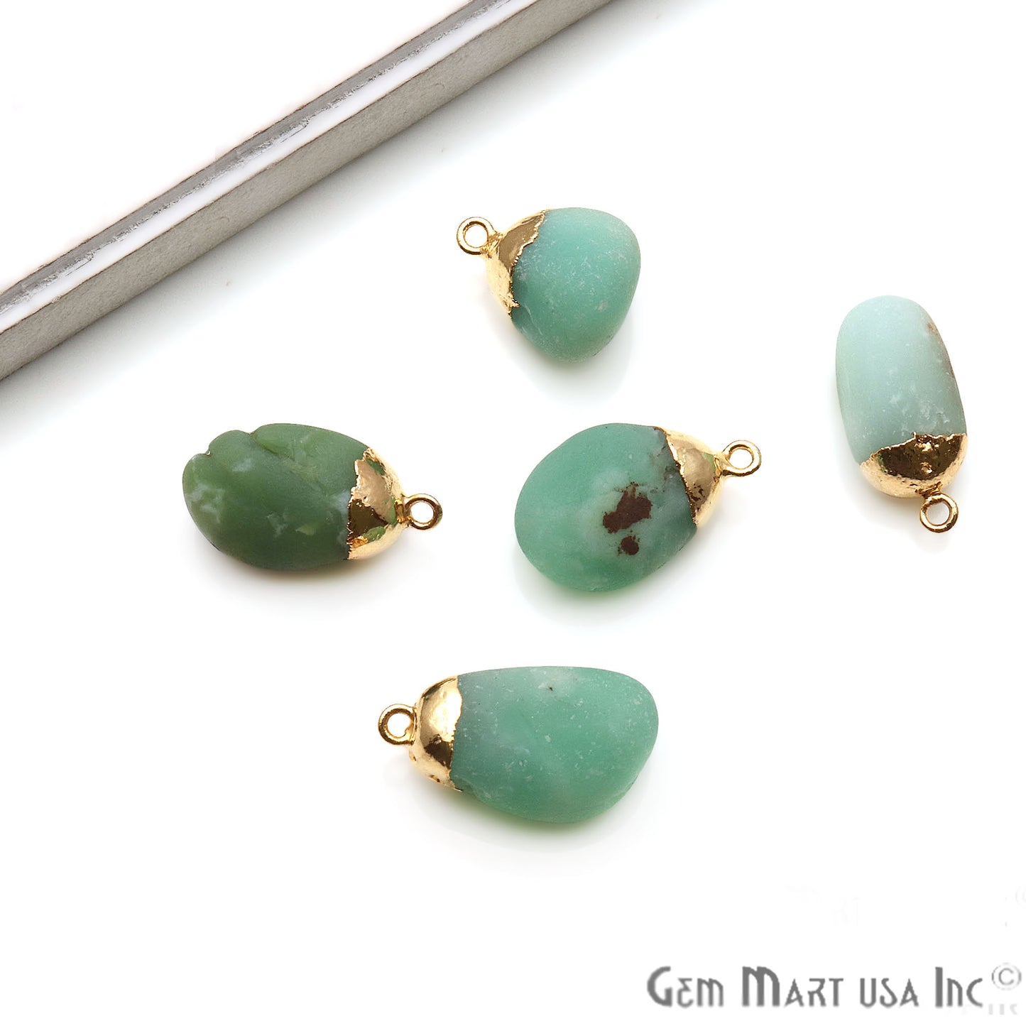 Rough Chrysoprase Matte Beads Organic 19x15mm Gold Electroplated Pendant Connector - GemMartUSA