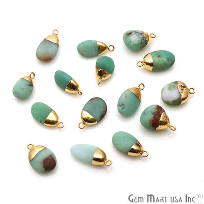 Chrysoprase Matte Beads Organic 22x13mm Gold Electroplated Pendant Connector - GemMartUSA