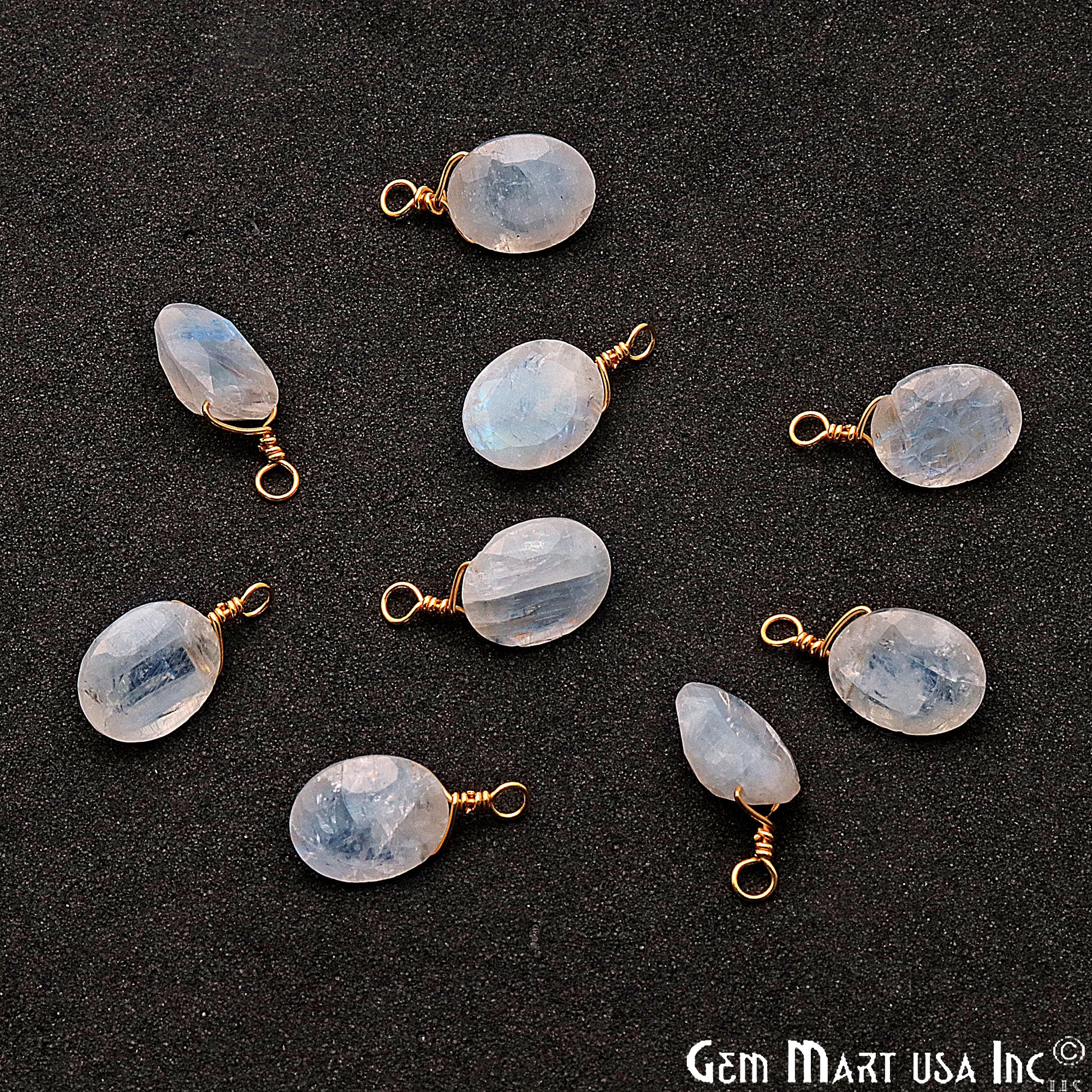 Rainbow Moonstone 8x10mm Oval Single Bail Gold Wire Wrapped Gemstone Connector - GemMartUSA