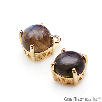 Labradorite 12x8mm Round Gold Plated Prong Setting Cabochon Connector - GemmartUSA