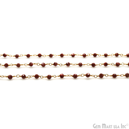 Sunstone 2.5-3mm Gold Plated Beaded Wire Wrapped Rosary Chain