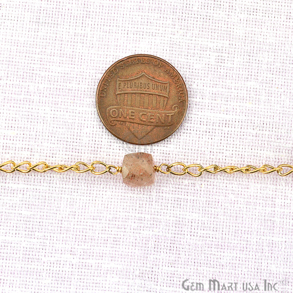 Strawberry Quartz Beads Chain, Gold Plated Wire Wrapped Rosary Chain - GemMartUSA (763698413615)