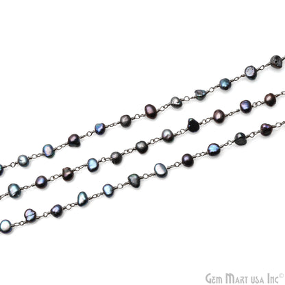 Black Pearl Free Form 5-6mm Oxidized Beads Rosary Chain