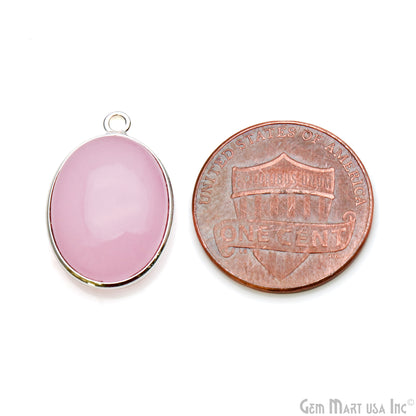 Rose Chalcedony Cabochon Silver Plated Single Bail Connector