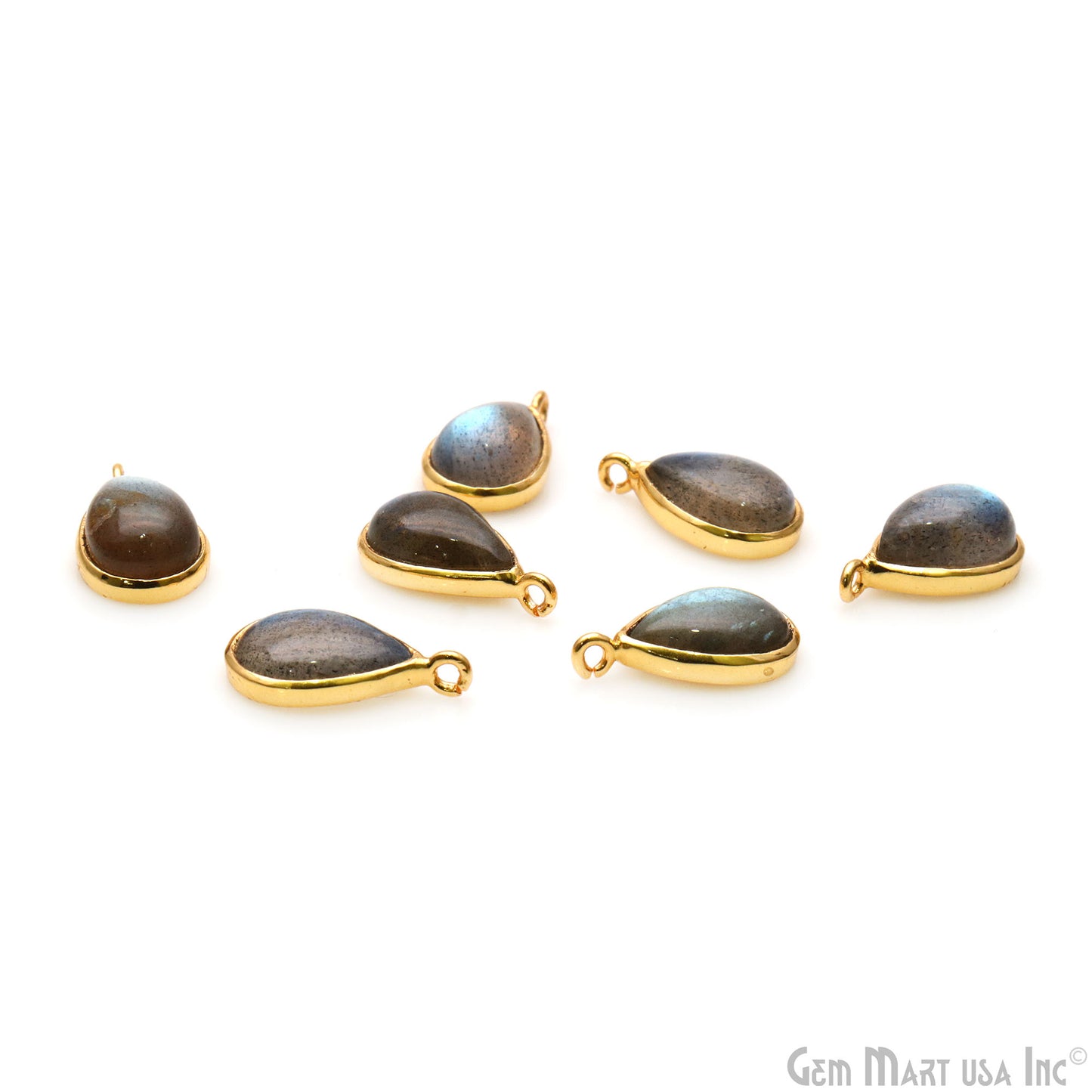 Labradorite Cabochon Pears 8x12mm Gold Plated Gemstone Connector