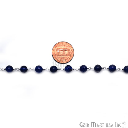 Dark Blue Jade Faceted Rondelle Beads Silver Plated Wire Wrapped Rosary Chain (763832041519)