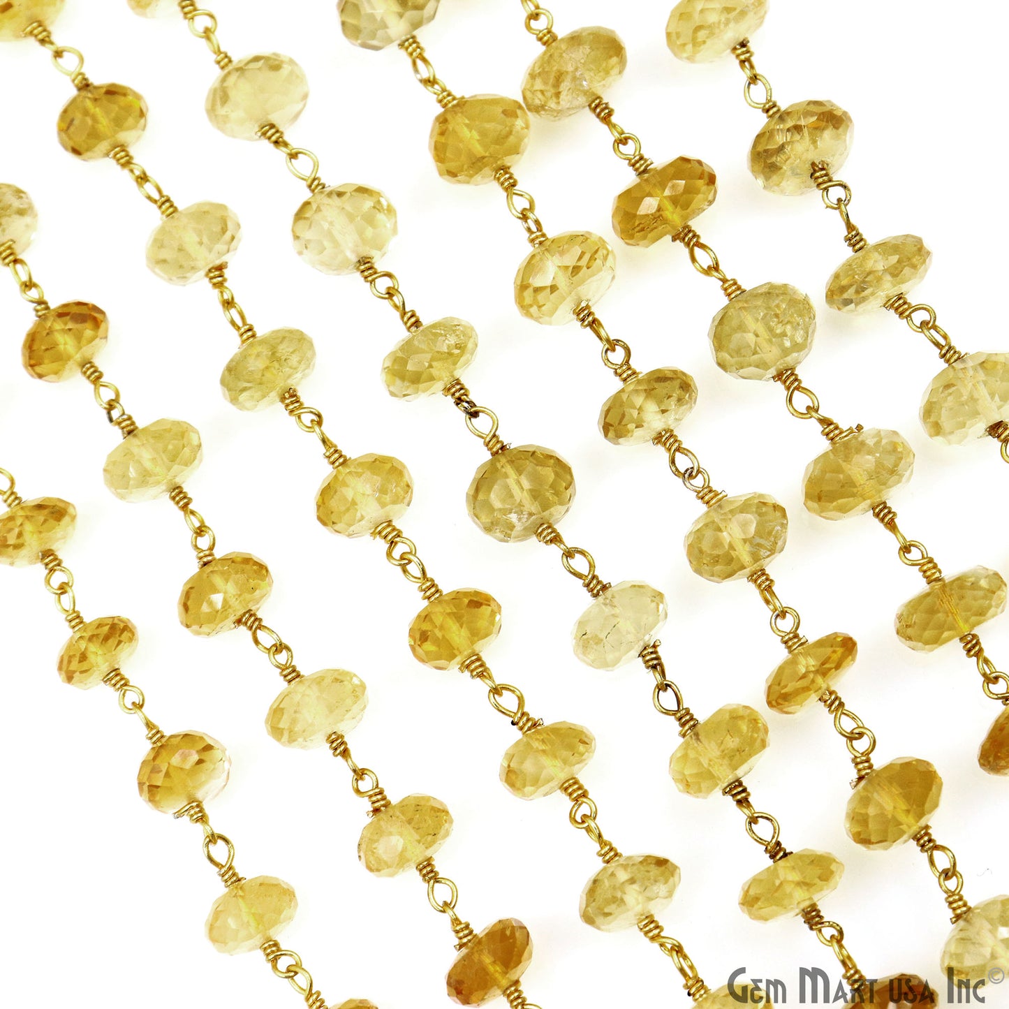 Citrine Faceted Beads 6-7mm Gold Wire Wrapped Beaded Rosary Chain