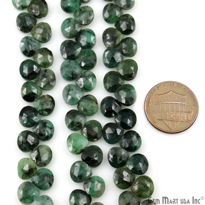 Emerald Heart Beads, 7 Inch Gemstone Strands, Drilled Strung Briolette Beads, Heart Shape, 7mm