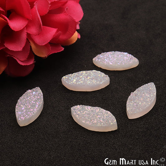 Titanium White Druzy 10x20mm Marquise Shape Loose Cabochon - GemmartUSA
