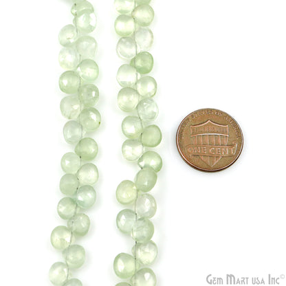 Prehnite Heart Beads, 8 Inch Gemstone Strands, Drilled Strung Briolette Beads, Heart Shape, 7mm