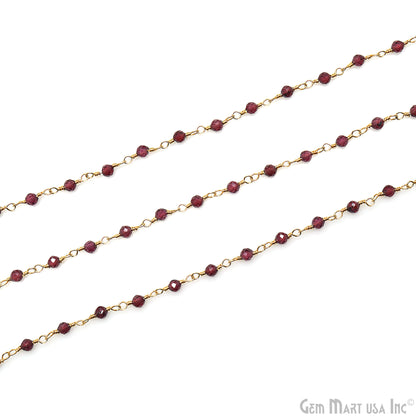 Garnet Faceted 2.5-3mm Gold Plated Beaded Wire Wrapped Rosary Chain