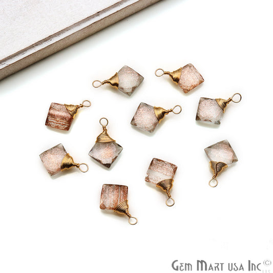Copper Infused Square 10mm Gold Plated Wire Wrapped Gemstone Connector - GemmartUSA