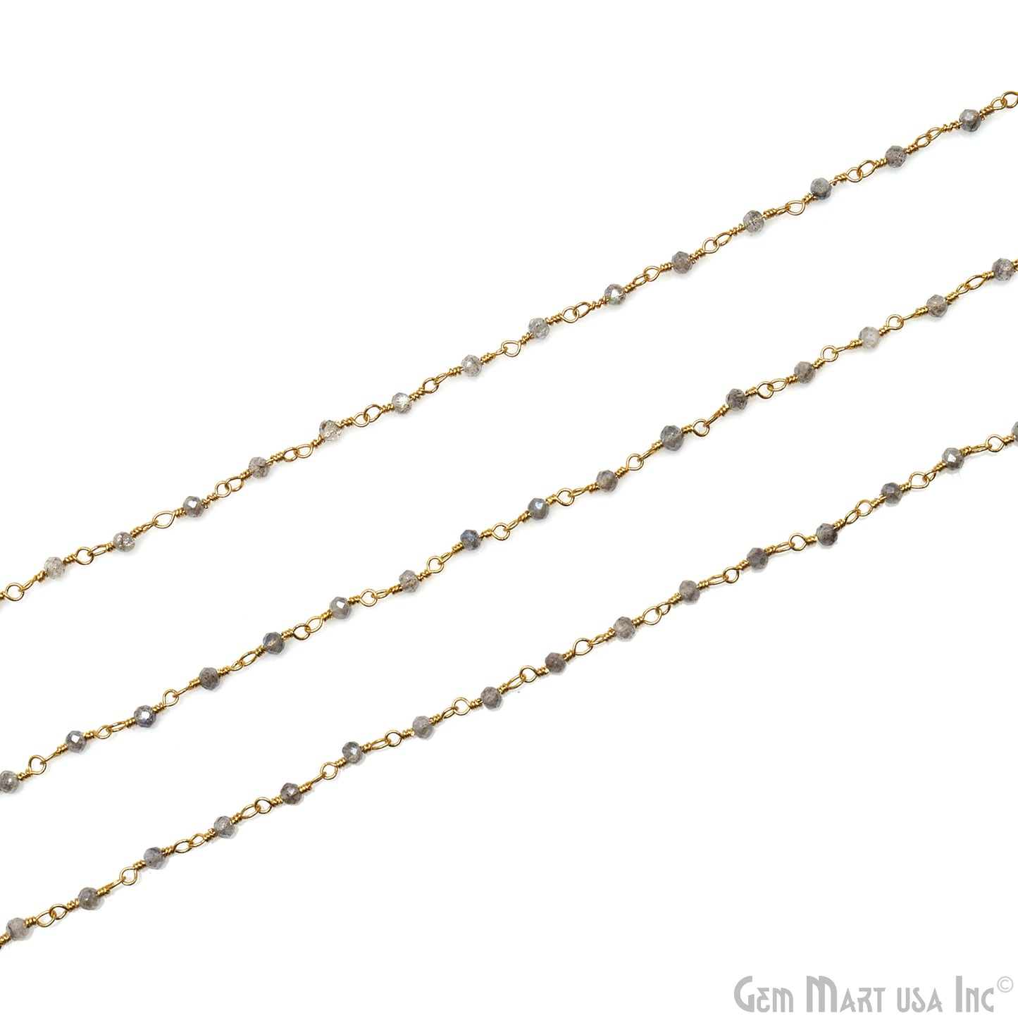 Mistique Labradorite Faceted 2-2.5mm Gold Plated Beaded Wire Wrapped Rosary Chain